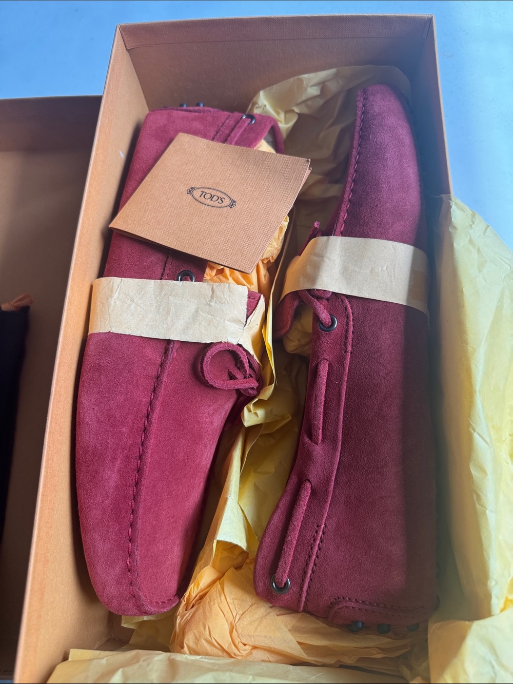 TOD'S Burgundy Suede Driving Loafers